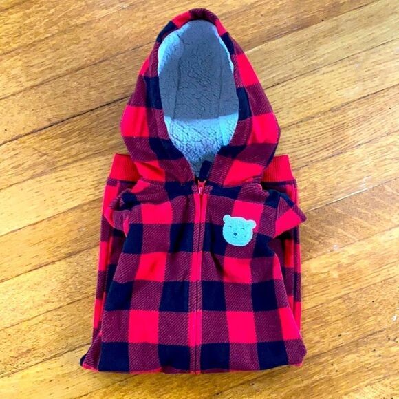 3/$15 Sherpa hoodie flannel PJS (unisex 9-12month) - Picture 2 of 5
